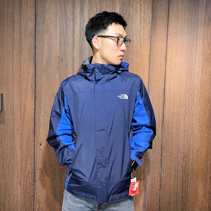 美國百分百【The North Face】防風 連帽 外套 TNF 防水 保暖 防寒 北臉 單件 深藍 S號 F787