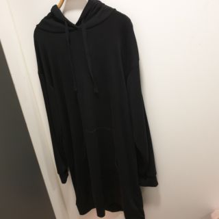 Net 黑色舒適棉質長版連帽長袖休閒洋裝/家居服