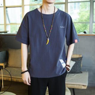 男士棉麻短袖T恤 M-5XL 5色入 棉麻圓領上衣 寬鬆大尺碼 刺繡圓領衫 透氣 排汗 茶服 唐裝 漢服 男生衣著