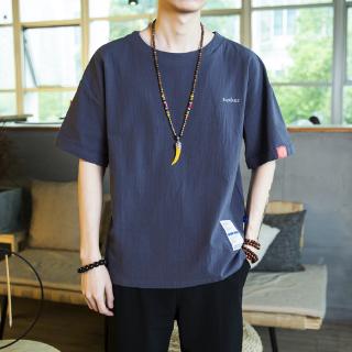 棉麻T恤男 M-5XL 5色入 刺繡寬鬆 大學T 大尺碼 圓領上衣 透氣唐裝漢服 男生衣著