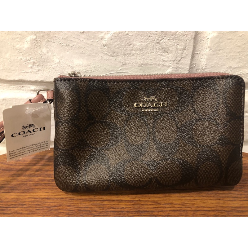 [全新］［特價］Coach 櫻花粉色LOGO雙層手拿包