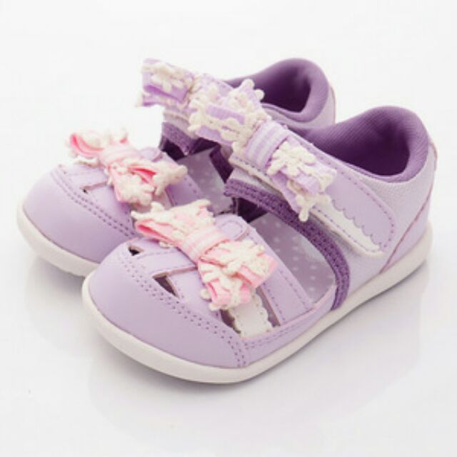 Moonstar Carrot 日本機能童鞋-(紫)緞帶花朵護趾涼鞋