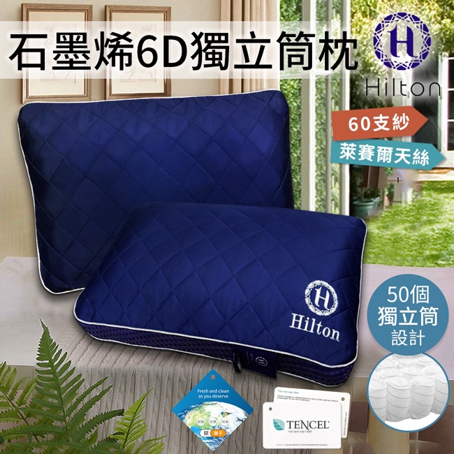 【樂樂生活精品】免運費【Hilton 希爾頓】負離子石墨稀天絲6D可水洗獨立筒枕 (請看關於我) MG