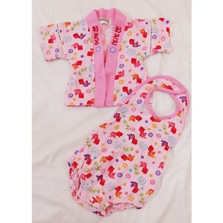 全新日本嬰幼兒浴衣和服，夏日撈金魚款，粉色兩件式，尺寸70