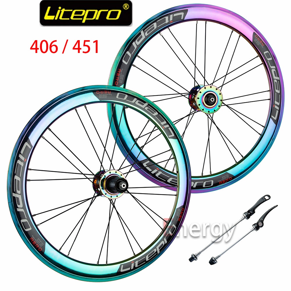 Litepro 航空輪組 120 聲音折疊自行車輪 40mm 輪輞 20 英寸兼容 7-12 速自行車輪組自行車輪轂輻條