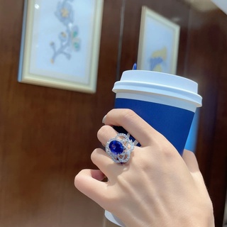 Bling 仿彩寶藍寶石戒指女開口可調整ins 輕奢高級感網紅禮物甜美食指飾品