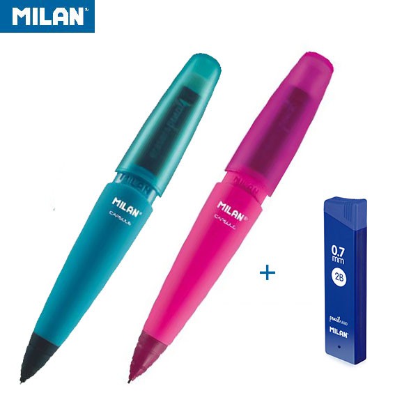 MILAN果凍自動鉛筆_0.7(2入)+0.7筆芯(1入)蜜桃紅/湖水藍