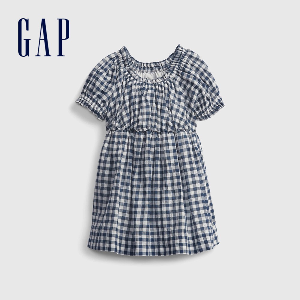 Gap 嬰兒裝 清爽格紋短袖洋裝-藍色方格(681731)