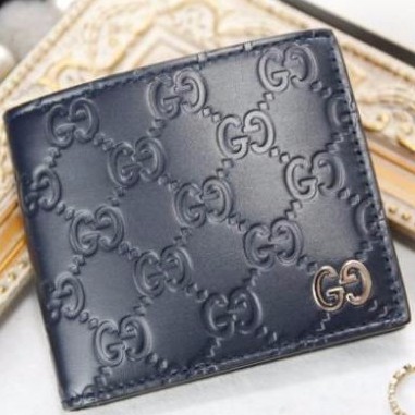薇薇 精品二手店 Gucci 古馳signature Wallet 深藍色銀gg 壓紋皮夹短夾 蝦皮購物