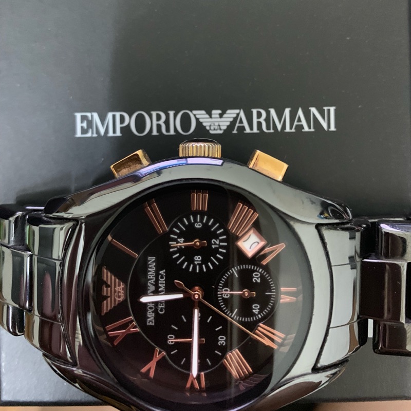 EMPORIO ARMANI 玫瑰金陶瓷錶 AR1410