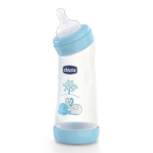 Chicco 寬口舒適哺乳-帥氣男孩彎式矽膠PP大奶瓶250ML(小單孔)