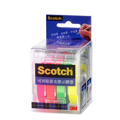 《  978 販賣機  》 3M Scotch 可再貼 螢光 標示 膠帶 812 膠帶台 附 膠台