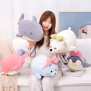 FAT CAT 日韓系精品☆可愛海洋動物絨毛玩具布娃娃🐧企鵝暖手抱枕🦈鯊魚辦公室午睡枕北極熊兒童睡覺安撫玩偶交換禮物