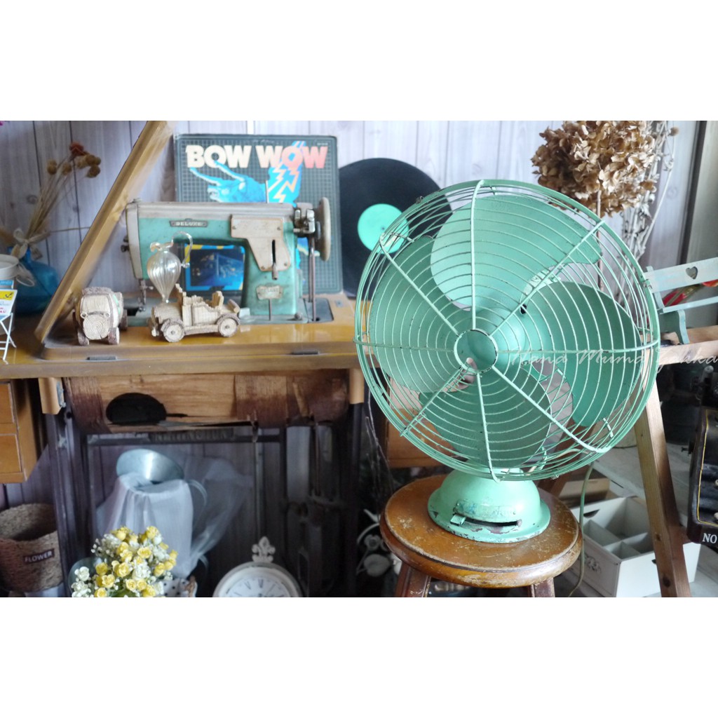 老件 古董 大同 蒂芬尼藍 風扇 功能正常 電風扇 電扇 綠色 鐵製 老物 收藏 台式 鄉村風 台灣 大同公司 老風扇