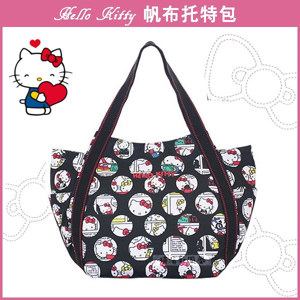[橫濱和風屋] 正版 日本 凱蒂貓 托特包 購物包 側背包 手提袋 Hello Kitty黑色圓點 特價