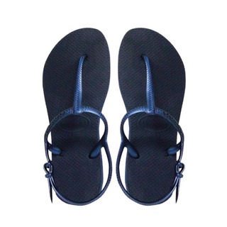 HAVAIANAS 哈瓦仕．女鞋． 自由窈窕線條 FREEDOM SLIM 素面T型珠光細帶涼鞋系列．深藍．巴西集品