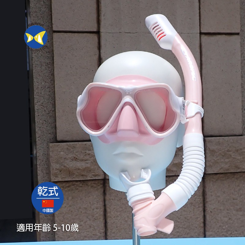 開發票 Aropec GY2215C 乾式 兒童 浮潛 面鏡呼吸管 粉紅,附收納網袋,適用年齡5-10歲