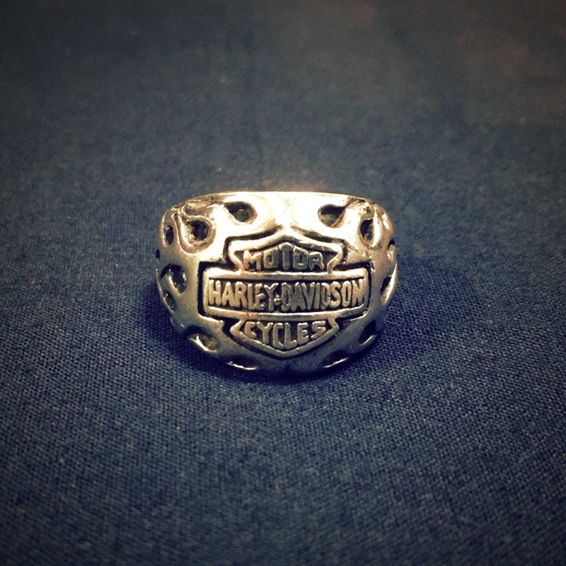 哈雷 Harley-Davidson 經典logo 火焰鏤空 美式 925銀 戒指（二手品）