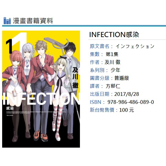 休閒可樂 Infection感染1 作者 及川徹 東立漫畫 蝦皮購物