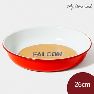 Falcon 獵鷹琺瑯 圓形餐盤 沙拉盤 圓盤 深盤 餐盤 琺瑯盤 26cm 紅白[MCW54]