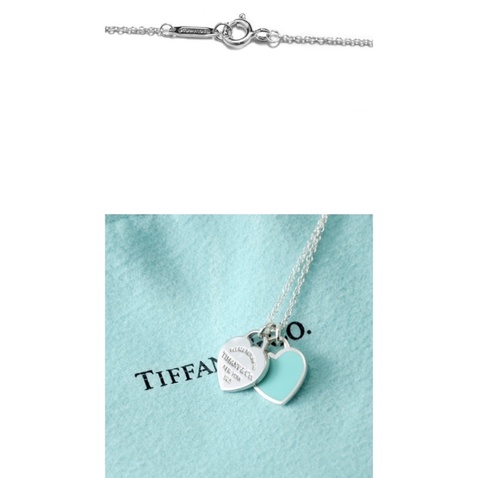 Tiffany&amp;Co. Return to Tiffany 迷你雙色雙心純銀項鍊 經典藍