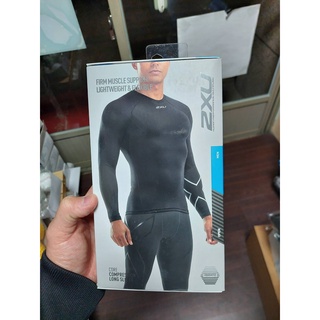 2XU 男圓領長袖壓縮上衣 Compression 黑/銀 棒壘球 運動 登山
