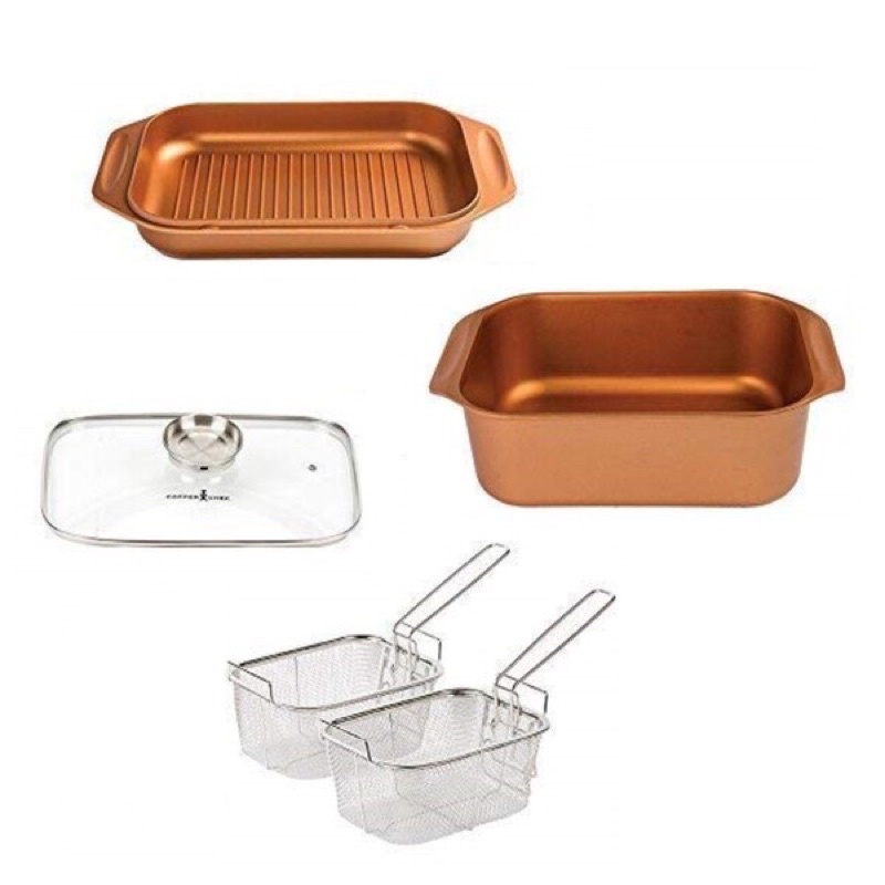copper chef 多功能烘烤鍋5件組 條紋不沾多功能烤盤 不沾鍋 湯鍋