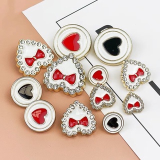 10 件/批 12.5/15/20/25 毫米心形水鑽鈕扣用於縫製紅色蝴蝶結設計金屬鈕扣衣服裝飾襯衫鈕扣