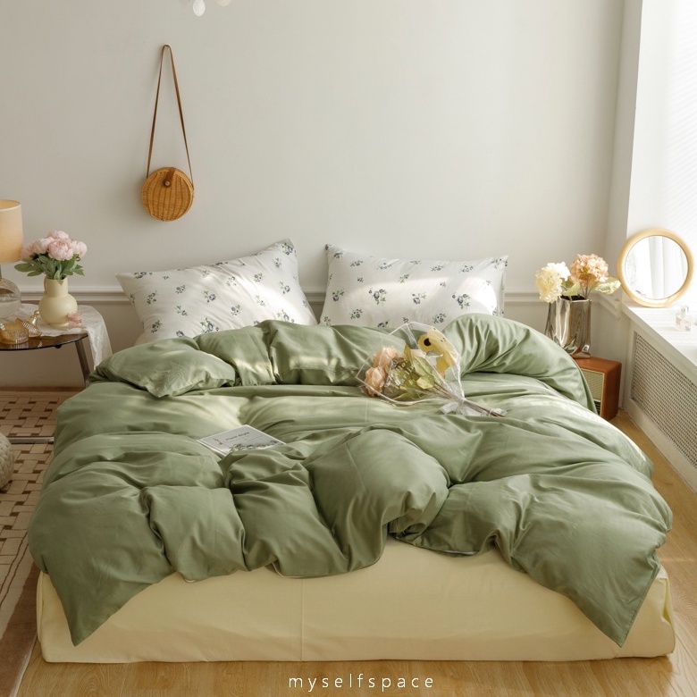 生活空間 純棉 草綠木槿床包組 單人/雙人/加大雙人 枕套/床包/被套 田園風格 花草風格