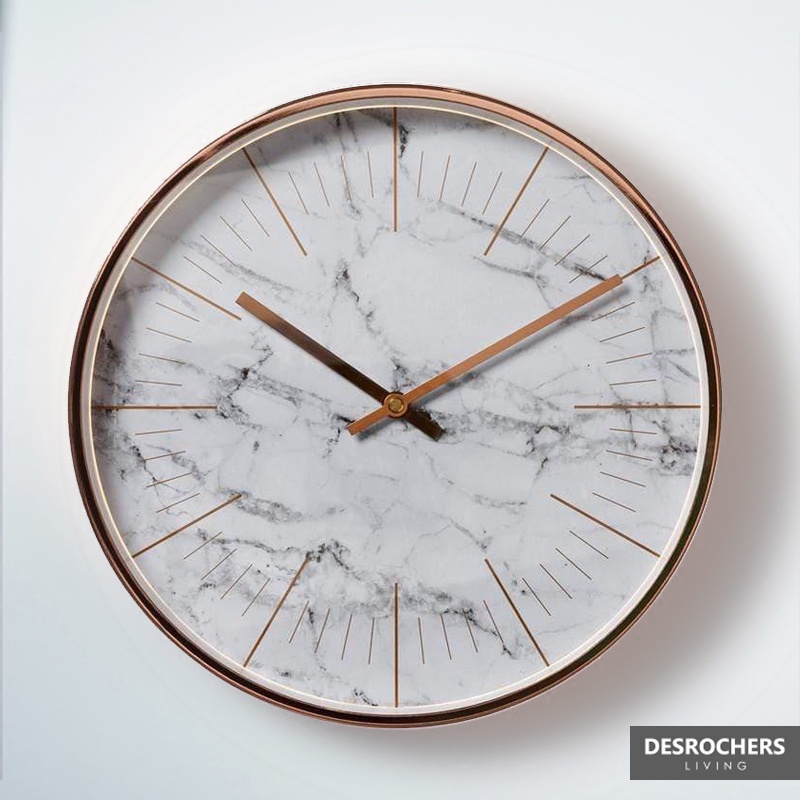 Desrochers｜MARBLE W靜音壁鐘 30cm 白色大理石紋靜音時鐘 壁鐘 數字 台灣製造