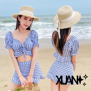 Xuan♥兩件式女生泳衣 分體運動風游泳衣女 保守學生分體平角褲泳裝 小胸聚攏泳衣 韓版清新性感比基尼游泳衣 溫泉泳裝