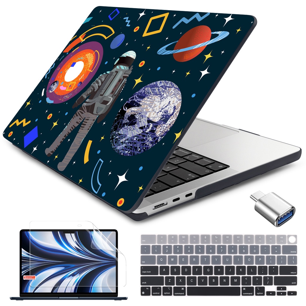 黑色打印保護殼 適用於MacBook M1 M2 Pro Air 13 14英吋 A2681 2022塑料外殼配鍵盤膜