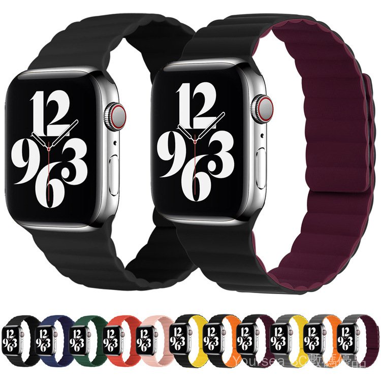蘋果矽膠錶帶 iwatch S9 8 7 6 5 SE矽膠錶帶 applewatch 9代新款磁吸矽膠錶帶 蘋果手錶錶帶