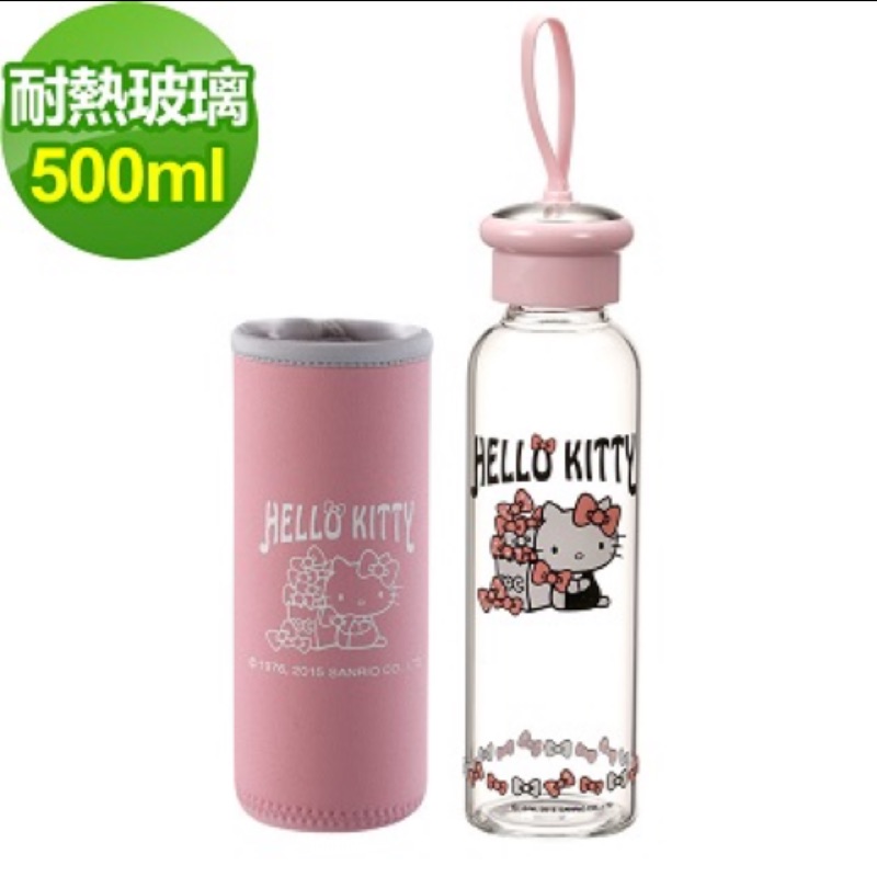 ～薰之物～三麗鷗 HELLO KITTY 耐熱 玻璃水瓶 玻璃瓶 水壺 運動水瓶 KT-G500P 500ml