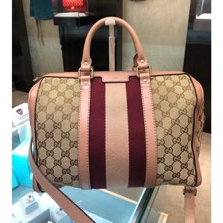 (新貨到)GUCCI-經典緹花布粉邊波士頓包-247205.525040