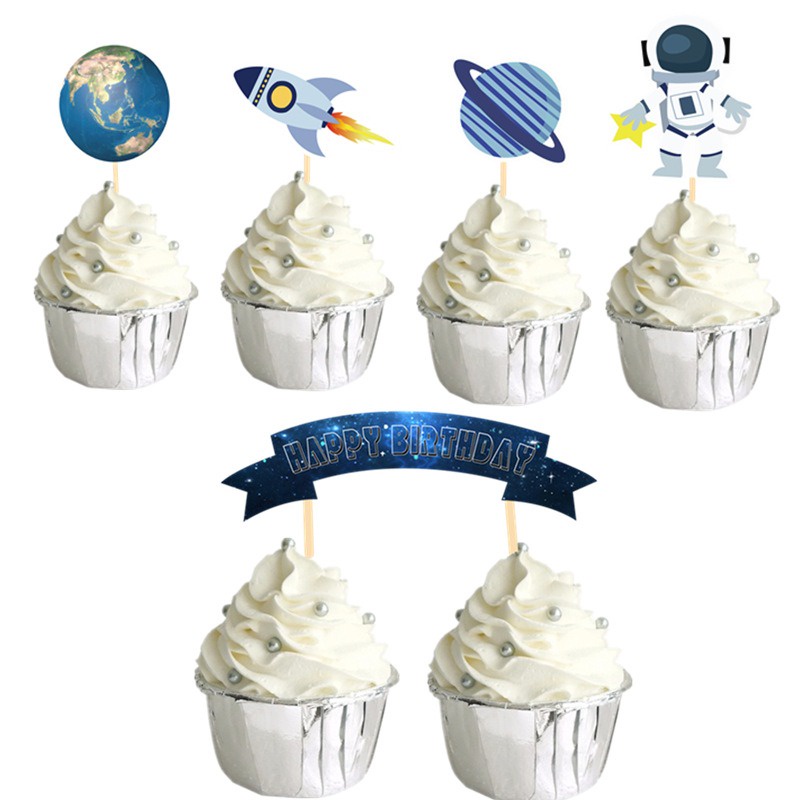 【喵樂購】台灣預購 太空人 蛋糕插牌 地球 太空梭 生日蛋糕裝飾 背景道具 裝飾 蛋糕裝扮插旗插牌 佈置用品