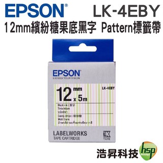 EPSON LK-4EBY 12mm Pattern系列 原廠標籤帶 繽紛糖果底黑字