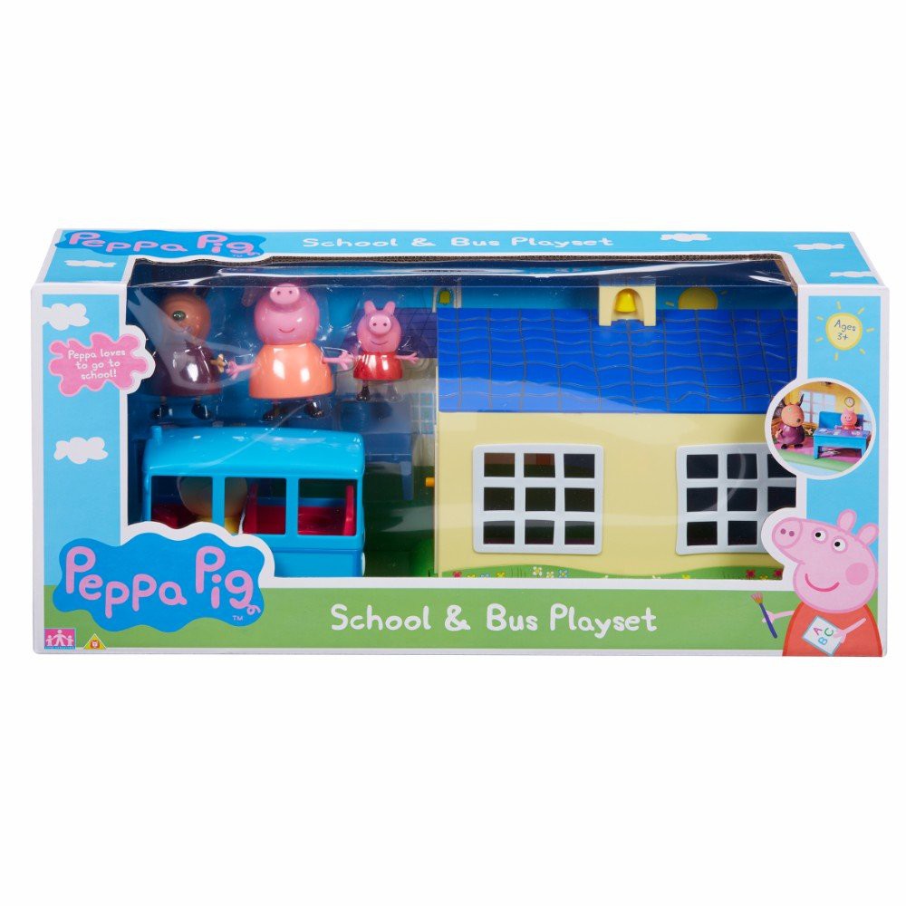 粉紅豬小妹 學校房子+小校車 佩佩豬 學校房子+小校車 學校房子場景組 含4隻公仔 Peppa Pig 正版公司貨
