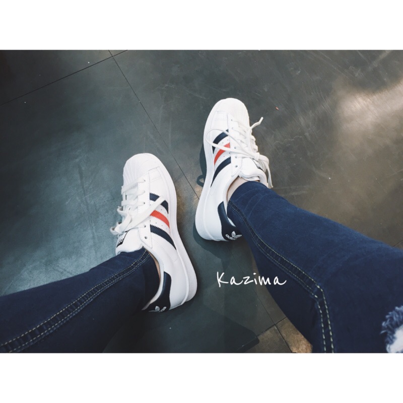 Kazima｜ Adidas SuperStar 法國配色 紅藍白 紅藍配色 貝殼鞋 板鞋 小白鞋 休閒鞋 白鞋 情侶鞋