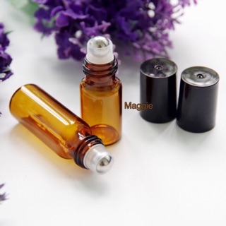 精緻茶色玻璃滾珠瓶5ml /7ml精油分裝瓶 不鏽鋼頭滾珠 深色避光