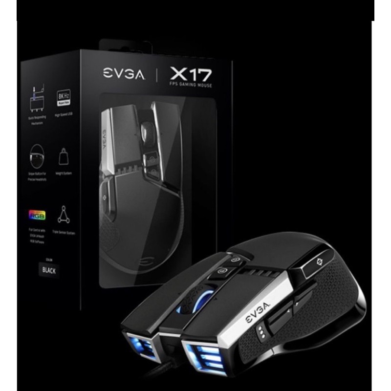EVGA X17 電競滑鼠/有線/16000DPI/ 8k回報率/三維陣列感測器/砝碼配重/RGB