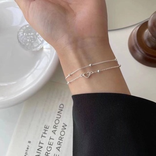 現貨｜LINGLING流行純銀飾品❤️韓國東大門s925雙層愛心純銀手鍊 銀飾 愛心手鍊 925純銀 雙層手鍊 銀手鏈