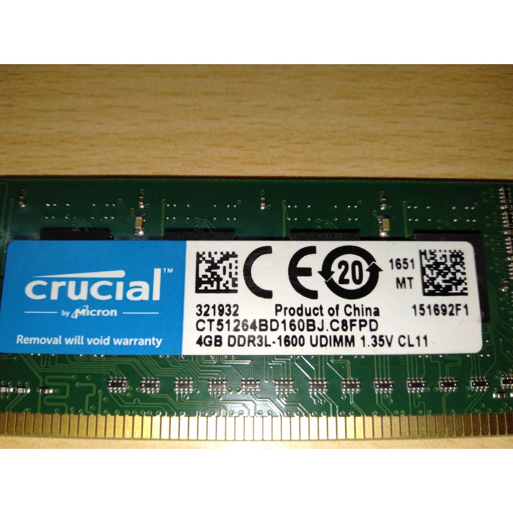 二手 美光 crucial 4GB DDR3L-1600 UDIMM 1.35V 桌機雙面記憶體