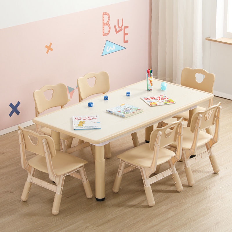 【兒童學習桌】【書桌】【學生寫字桌】兒童桌椅套裝幼兒園桌可涂鴉長方形實木桌升降家用寶寶早教學習桌