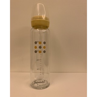 【二手】Combi 標準瓶口玻璃奶瓶 玻璃奶瓶身+黃瓶環+蓋 200ml