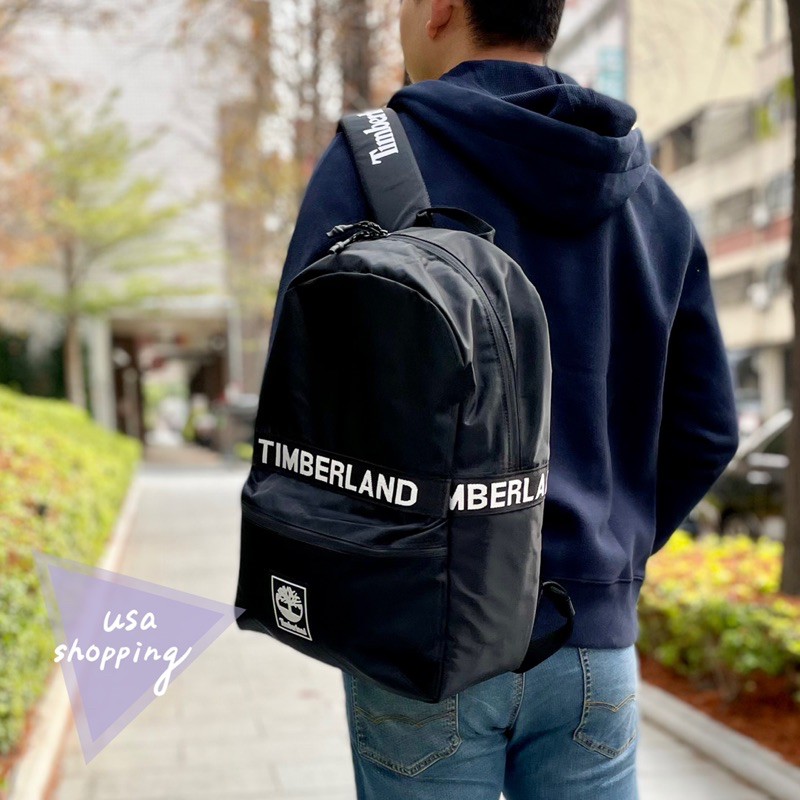 Timberland 男生 經典 大樹 logo 黑色 尼龍 容量大 後背包 背包 包包