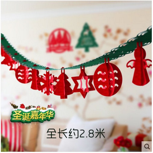 Vick_wang#熱賣中 耶誕節裝飾用品聖誕彩旗 創意無紡布聖誕立體吊旗掛旗 商場咖啡廳
