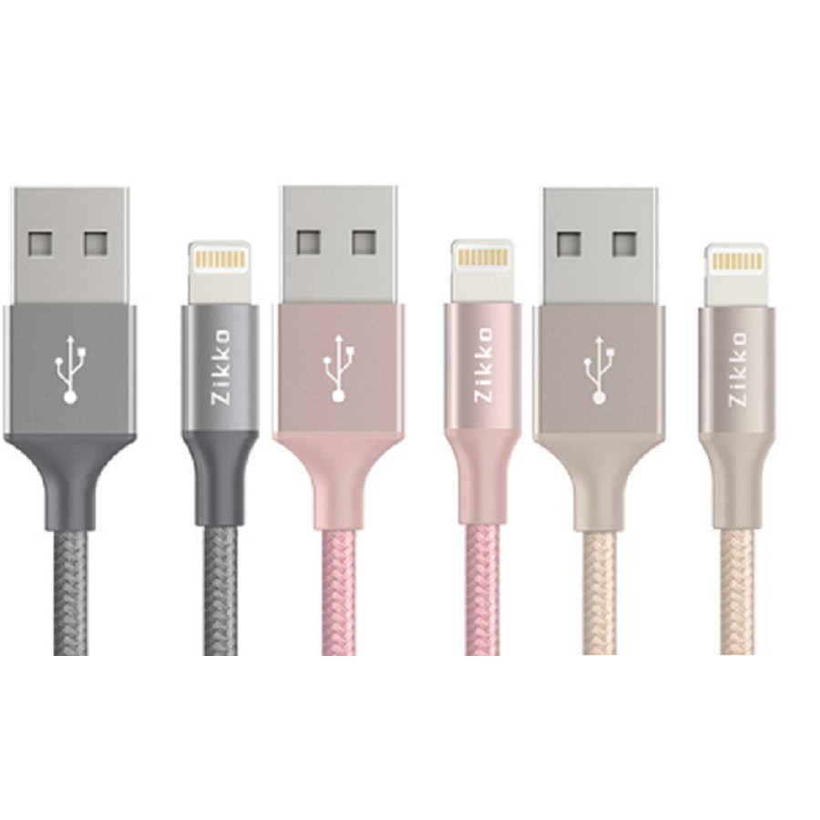 Zikko 雙面USB 正反可插 Lightning 編織充電線(1.5m)-金色 灰色 玫瑰金 MFI認證