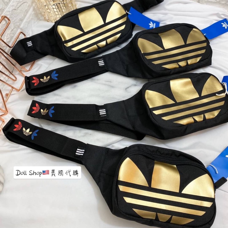 【現貨】美國代購正品🇺🇸Adidas愛迪達三葉草黑金腰包 胸前包 斜背包