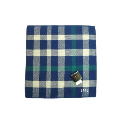 TAKADA 高田家- 全新日本進口 DAKS 刺繡Logo圖案藍綠格紋 格子方巾 手帕 運動毛巾